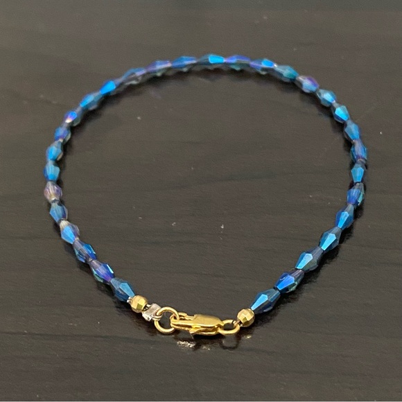 Handmade Blue Iridescent Beads Boho Stackable Bracelet - Picture 7 of 11